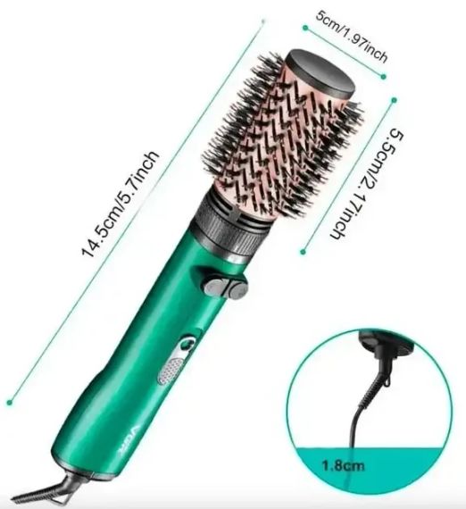 Фен-щетка для сушки и укладки волос VGR V-498 1200W Зеленый Фен-стайлер с 2 насадками | Зображення 2