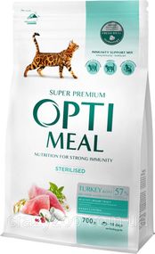Сухий корм для стерилізованих котів OptiMeal Sterilised з індичкою та вівсом 700 г B1810602