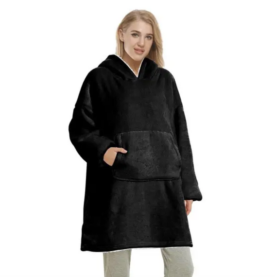 Толстовка плед Чорний з рукавами та капюшоном Huggle Hoodie оверсайз, тепле худі з великою кишенею для рук | Зображення 2