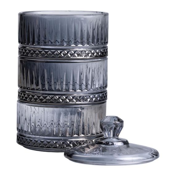 Цукерниця трирівнева скляна з кришкою Ø 10 см Сіра HP-YH-76 | Зображення 3