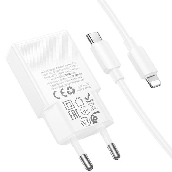 МЗП Hoco N72 Speed ultra-thin PD20W (1USB-C) + кабель Type-C to Lightning White | Зображення 2