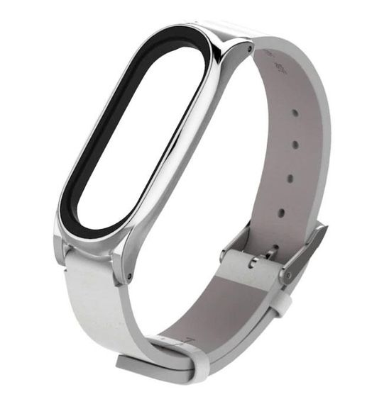 Шкіряний ремінець Primo Mijobs для фітнес-браслета Xiaomi Mi Band 5 - White&Silver