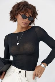 Приталений лонг у сітку - чорний цвет, M (є розміри)