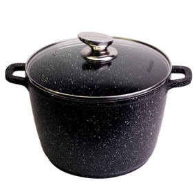 Каструля литий алюміній глибока 24*16,5см скляна кришка а/п Black marble 4407 АМА