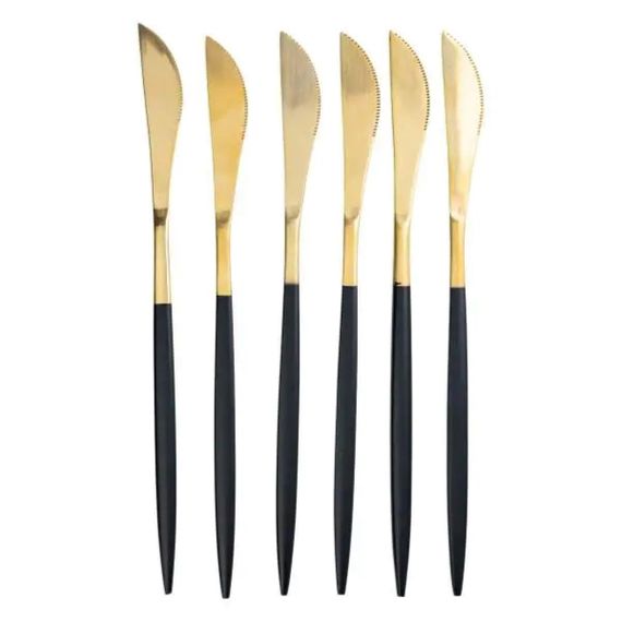 Набір столових ножів 6 штук ножі сервірувальні столові 22.5 см Чорний із золотом HP-20-6