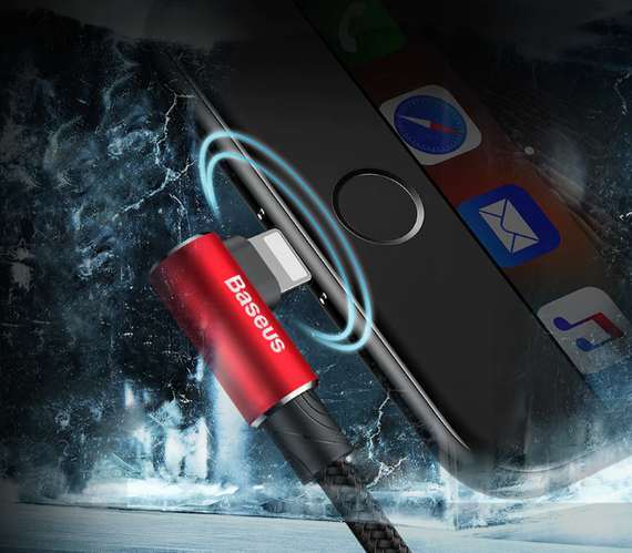 Угловой Lightning кабель Baseus Elbow Type Cable 1m - Black/Red | Зображення 4