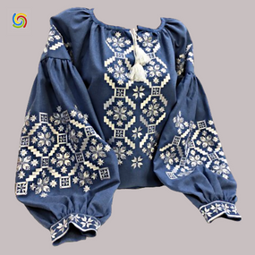 Рубашка Украинская вышиванка  31896 цвет голубой размер XXXL