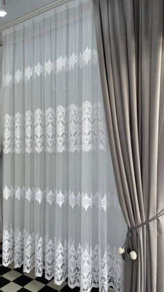 Тюль білий з кордовою вишивкою для спальні або залу