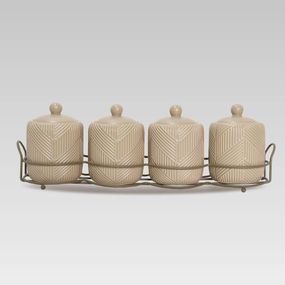 Набор для специй Maestro MR-20004-04CS Geometry Beige 4 керамические баночки с подставкой
