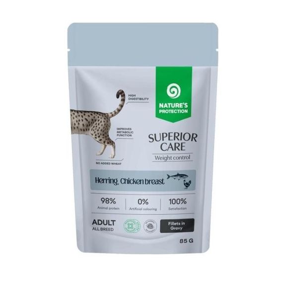 Вологий корм для котів з зайвою вагою Nature's Protection Superior Care Cats Weight Control Herring Chicken, 85 гр