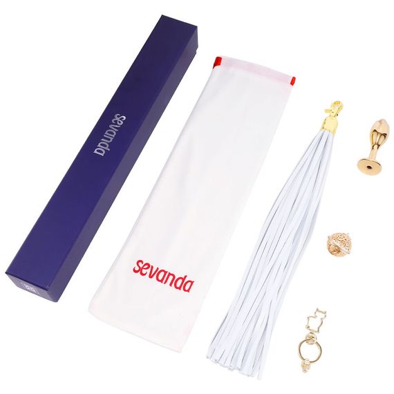 Металева анальна пробка Хвіст поні LOCKINK SEVANDA White Pony-Tail Anal Rose-shape Plug | Зображення 6