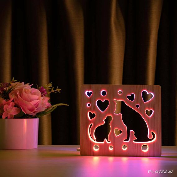 Светильник ночник ArtEco Light из дерева LED "Кот и пес" с пультом и регулировкой... | Зображення 8