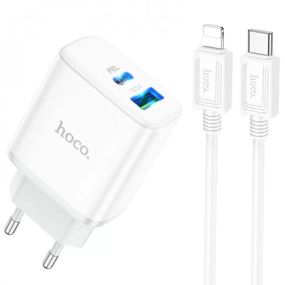 МЗП Hoco C105A Stage PD20W+QC3.0 (1USB-A/1C) + кабель Type-C to Lightning White