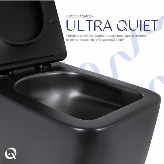 Унітаз підвісний Qtap Gemini Ultra Quiet 485×340×350 мм, Matt Black, з сидінням Slim Duroplast / Soft-close / Quick Release | Зображення 4