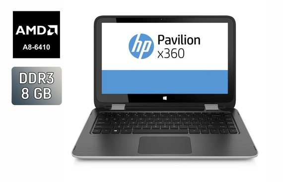 Ноутбук Б-класс HP Pavilion x360 13-a010nr / 13.3" (1366x768) TN / AMD A8-6410 (4 ядра по 2.4 GHz) / 8 GB DDR3 / 240 GB SSD / AMD Radeon R5 Graphics / WebCam / Windows 10 б/у
