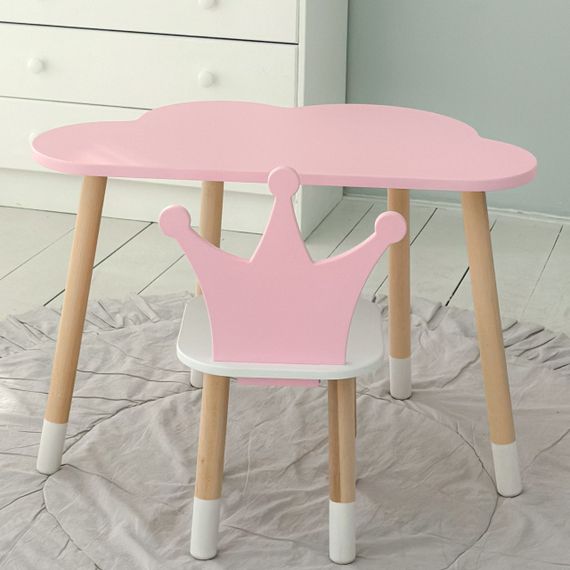 Стіл хмарка і стільчик рожевий  корона з білим сидінням. Столик для занять, ігор, їжі | Зображення 2