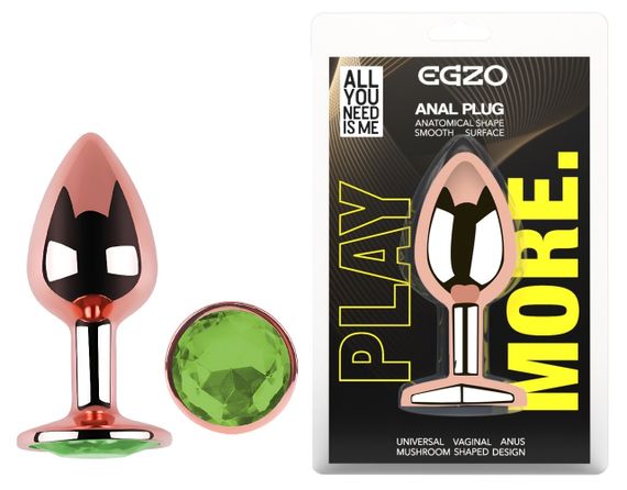 Анальна пробка з кристалом EGZO - Rose Gold Round Plug Green size S sexstyle