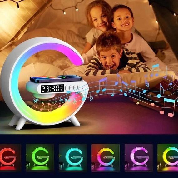 Розумний Нічний світильник G63 міні з Bluetooth Колонкою бездротовою зарядкою 10W Годинниками і BF-460 RGB підсвічуванням | Зображення 8