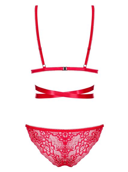 Комплект мереживний Obsessive Lovlea зі стрічками, червоний, L/XL | Зображення 5