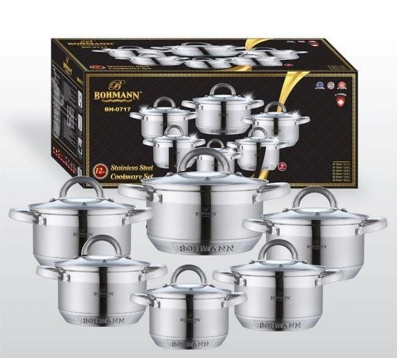 Набор кастрюль Bohmann BH-0717, 12 предметов нержавеющая сталь, для индукции | Зображення 8