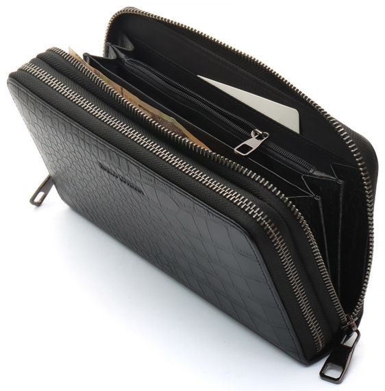 Черный кошелек-клатч на две молнии с фактурной натуральной кожи  Marco Coverna MCJP-5902B | Зображення 4
