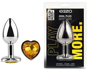 Анальная пробка с кристаллом EGZO - Silver Heart Plug Yellow size S Sex Aura