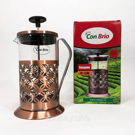 Френч-прес Заварник для чаю Con Brio CB-5160 600мл, Чайник самовар скляний, Чайники для заварювання | Зображення 7