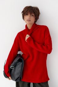 В'язана туніка в рубчик із високою горловиною - червоний цвет, ONE SIZE (є розміри)