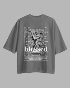 Oversize футболка з принтом Blessed сіра