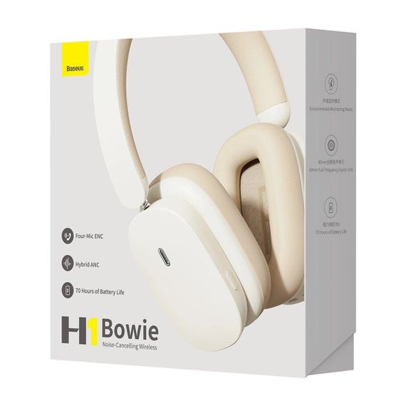 Бездротові навушники Baseus Bowie H1 Noise-Cancellation Wireless Headphones Creamy-White | Зображення 6