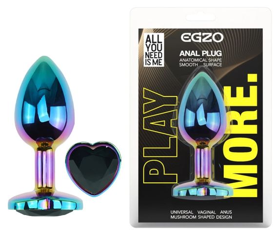 Анальна пробка EGZO Multicolor Heart Plug S, райдужна металева з кристалом Sex Aura