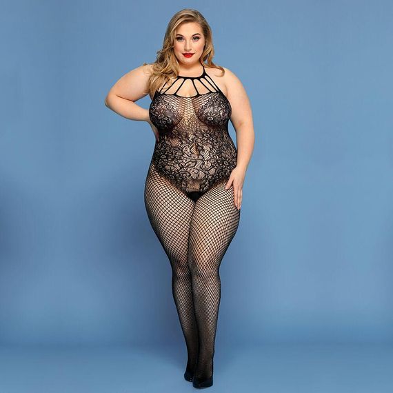 Сітчастий бодістокінг JSY «Відверта Мадлен» Plus Size, Black, імітація боді, мереживо, доступ sexstyle | Зображення 4
