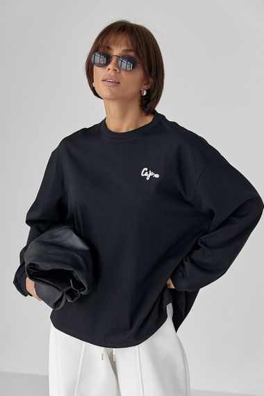 Лонг вільного фасону з написом - чорний цвет, ONE SIZE (є розміри)