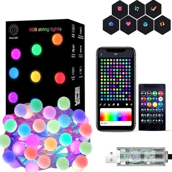 Гирлянда на елку матовый шарик 10 метров с пультом Usb Bluetooth управления с телефона модель (SFK-03) | Зображення 2