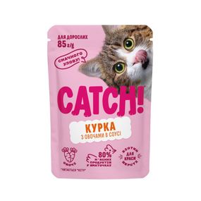 Корм вологий Catch! для дороcлих котів з куркою та овочами в соусі 85 г