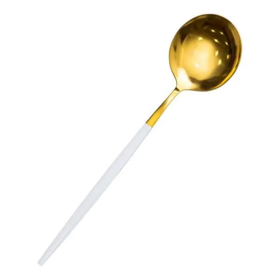 Набір столових ложок 6 штук ложки столові з нержавійки 21 см Білий із золотом HP-20-8 | Зображення 1