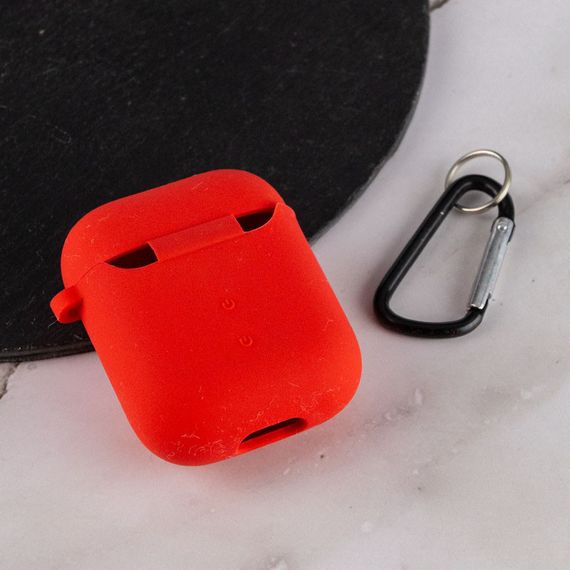 Силиконовый футляр с микрофиброй для наушников Airpods 1/2 Красный / Red | Зображення 2