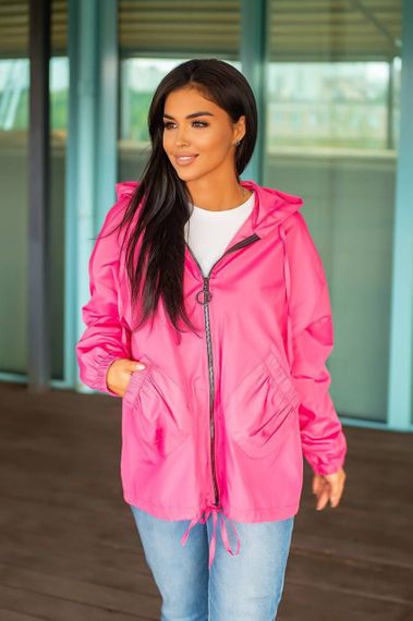 Женская свободная ветровка оверсайз с капюшоном FC1829 размер 56/60, цвет розовый | Зображення 1
