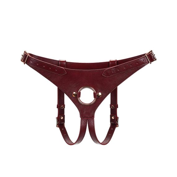 Шкіряні трусики для страпона Liebe Seele Wine Red Strap on Harness, універсальний розмір Sex Aura