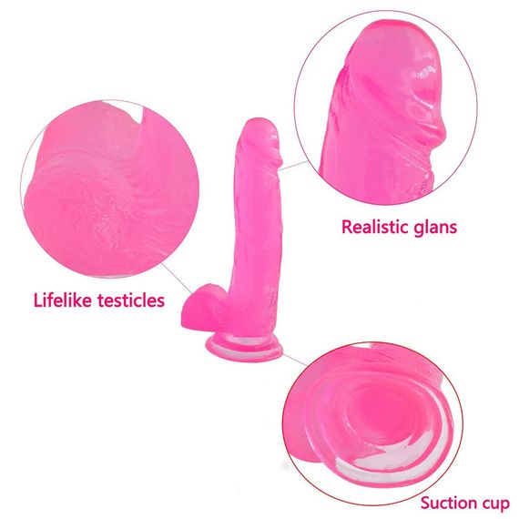 Фалоімітатор з мошонкою - Jelly Studs Crystal Dildo Large 8" Pink Sex Aura | Зображення 4