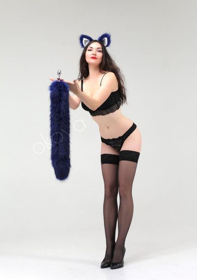 Анальний хутряний хвіст без пробки, Синій, OKOVA 60 см. Sex Aura | Зображення 4