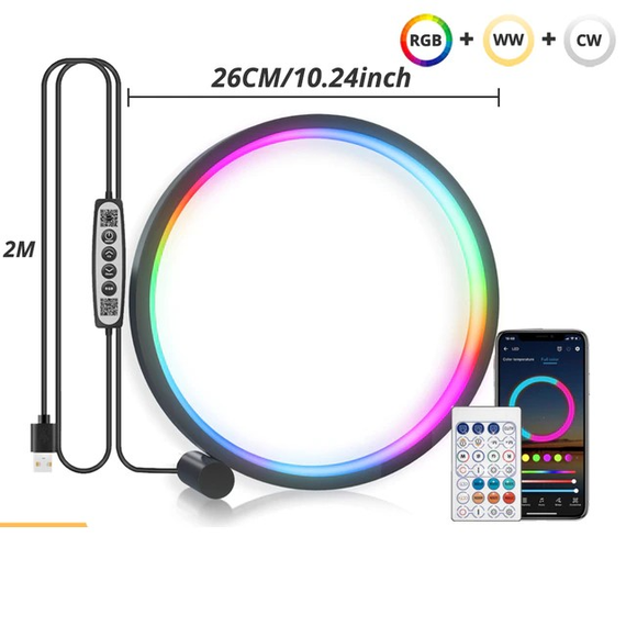 Настолькое LED Кольцо RGB Atmosphere c Bluetooth упрвлением с телефона 26 см Черный корпус (sv1563) | Зображення 1