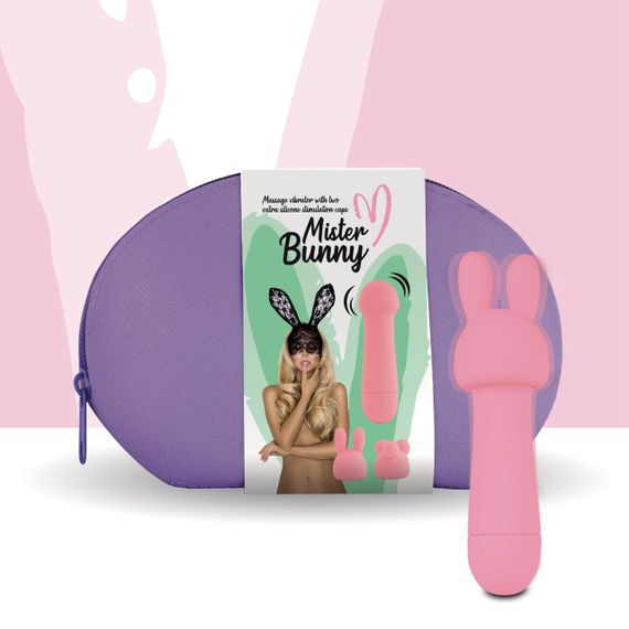 Міні-вібратор FeelzToys Mister Bunny Pink з двома насадками для різноманітної точкової та кліторальної стимуляції