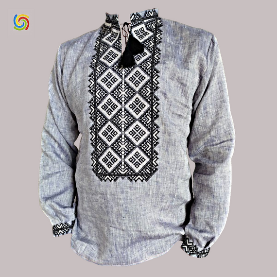 Рубашка Украинская вышиванка  32981 цвет серый размер S