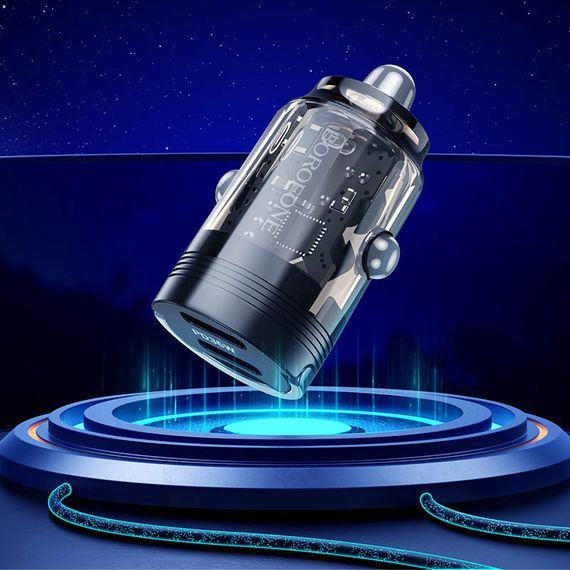 АЗП Borofone BZ29B Outstanding PD36W (2USB-C) + кабель Type-C to Lightning Transparent black | Зображення 3