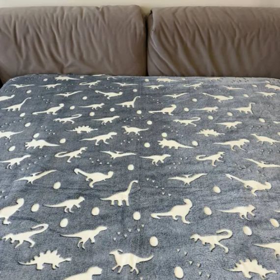 Флісовий плед полуторний 150х100, що світиться в темряві Динозаври сірий | Зображення 2