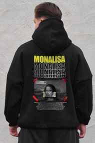Оверсайз худі толстовка на флісі з капюшоном та принтом Without Monalisa Black