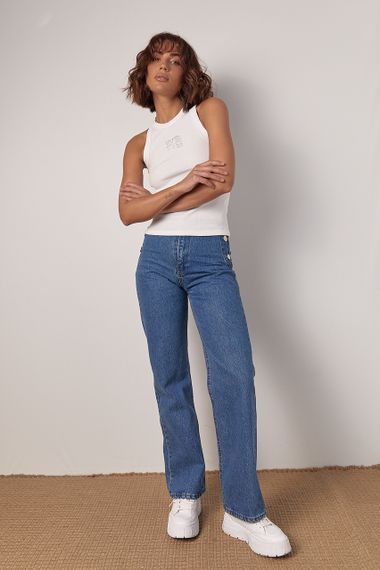 Женская майка в рубчик с надписью Wang из термостраз - белый цвет, L (есть размеры) | Зображення 2