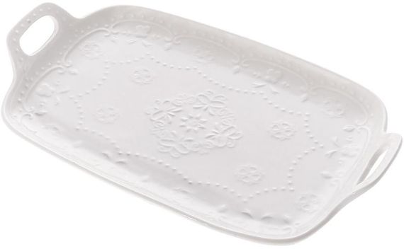 Блюда сервіровочні порцелянові (набір 2 штуки) "Біле Мереживо" 30х18см з ручками | Зображення 1