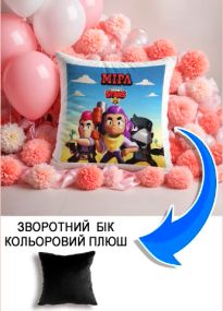 Подушка плюшева Мерч Крафт Дизайн з принтом brawl stars імя Мiра чорний плюш квадратна 33х33 см